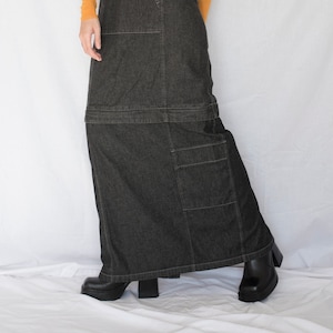 Y2K Reversible Cargo Denim Maxi Skirt in Gray