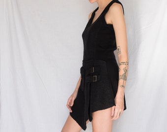Y2K Asymmetrical Wool Mini Sleeveless Dress in Black