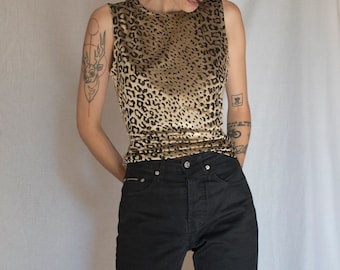 1990s Velvet and Semi Sheer Leopard Sleeveless Top