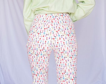 1980s White High Waist trousers with girls print