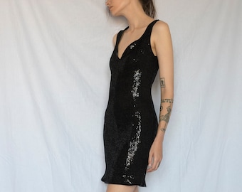 1990s Sequined Velvety Mini Dress in Black