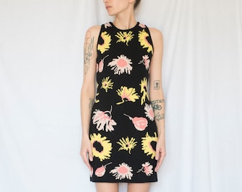1990s Moschino Wool Floral Mini Dress in Black