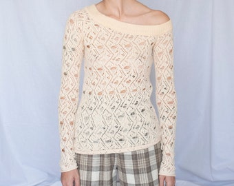 1990s DKNY Asymmetric Neck Sweater in Cream