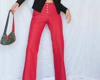 Y2K Wide Leg Button Fly Jeans in Red