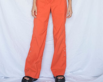 1990s Orange Parachute Wide Leg Pants