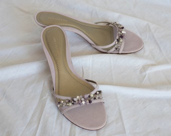 Y2K Ann Taylor Kitten Heel Sandals with Beads in Lilac