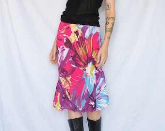 1990s Abstract Floral Multicolor Midi Skirt