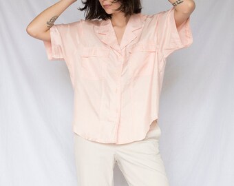 1990s Salmon Pink Oversized Satin Shirt