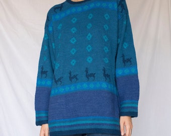 1970s Handmade Blue Alpaca Oversized Sweater