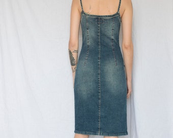 Y2K Plein Sud Jeans Bustier Denim Midi Dress with Zipper