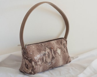 Y2K Mini Schulter Shiny Snake Printed Tasche in Altrosa