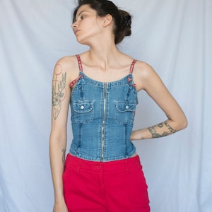 Y2K Replay Denim Zip Up Top