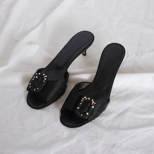 Y2K John Galliano Satin Kitten Heel Sandals in Black