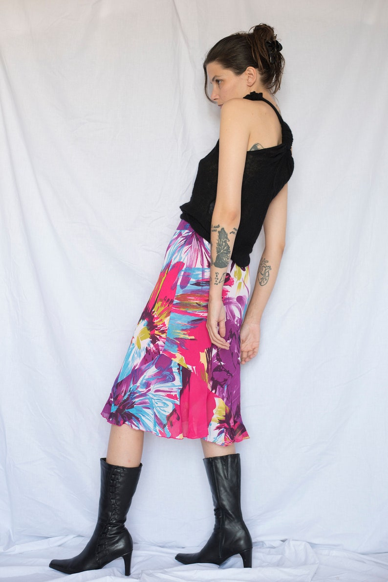 1990s Abstract Floral Multicolor Midi Skirt image 2