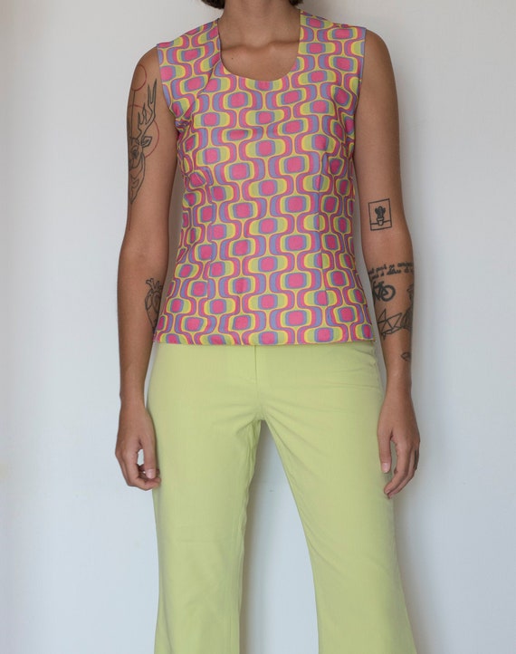 Psychedelic print top small size summer open back top