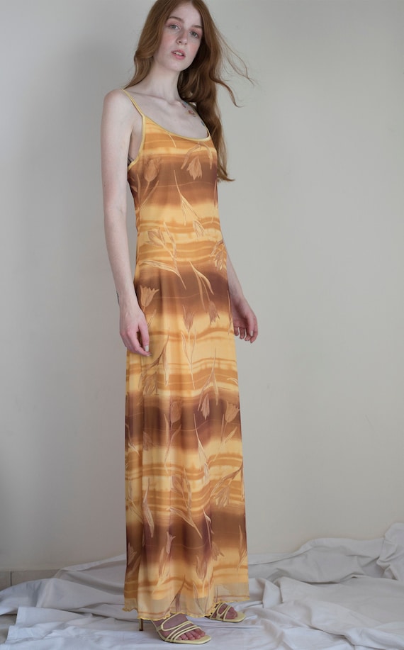 Vintage mesh floral maxi slip dress in yellow / me