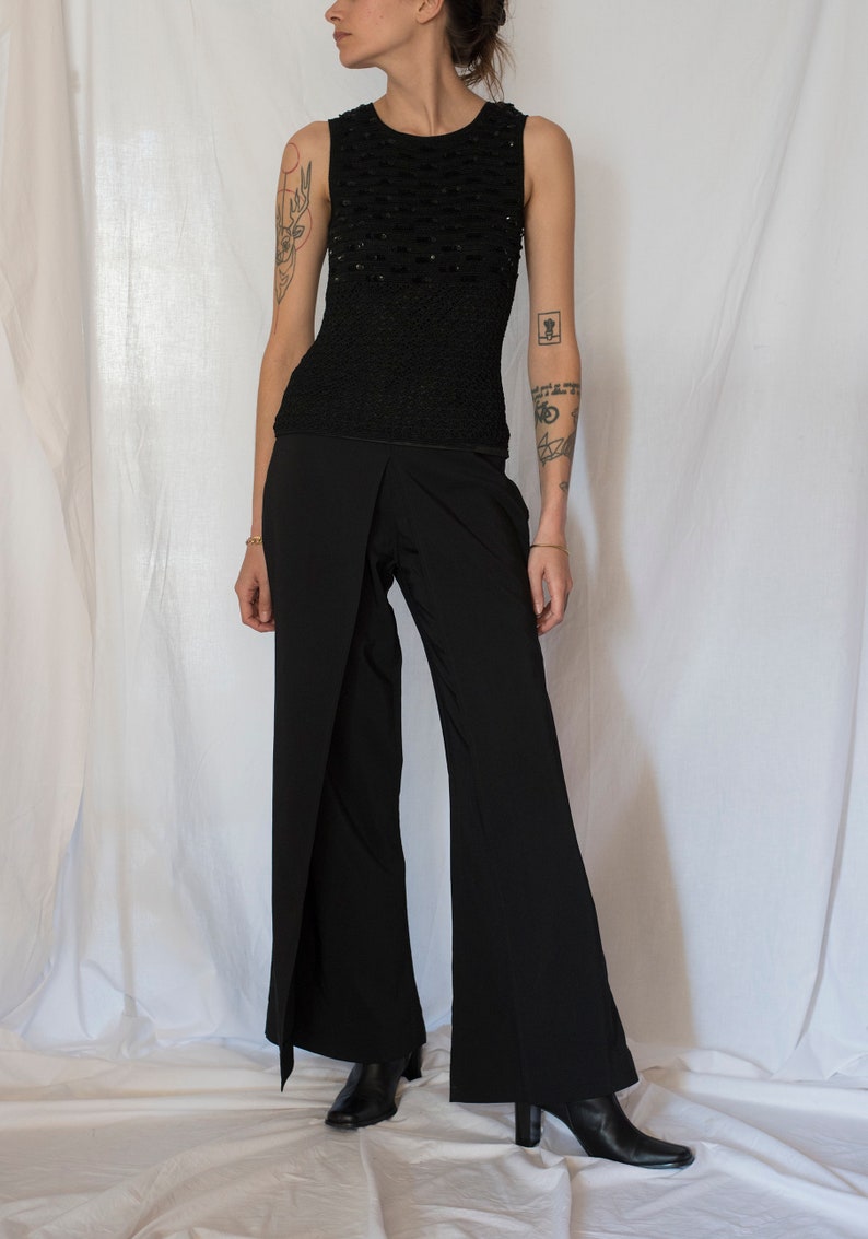 1990s Wide Leg Double Layer Pants in Black image 1