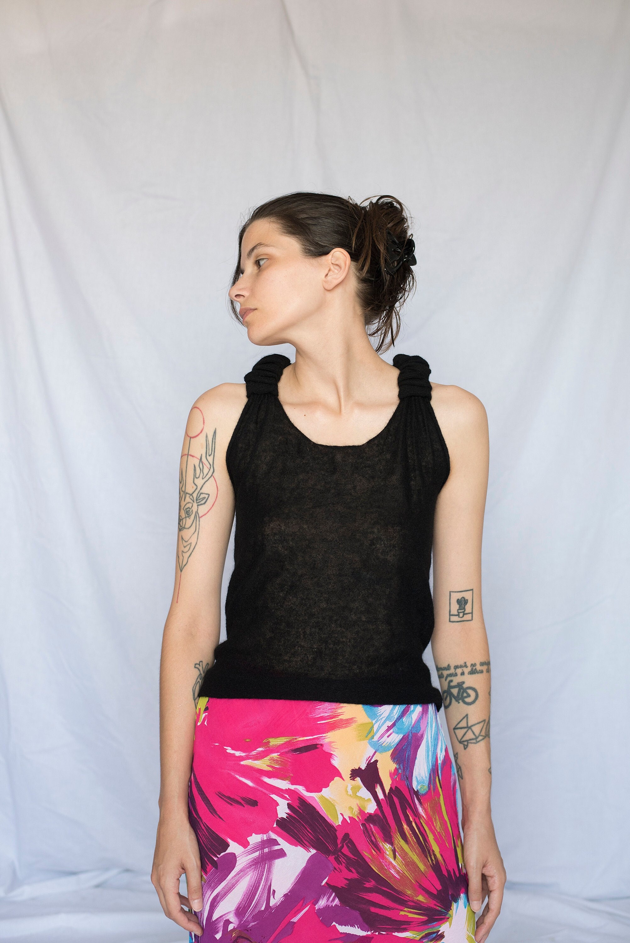 Y2K Black Mohair Keyhole Back Top
