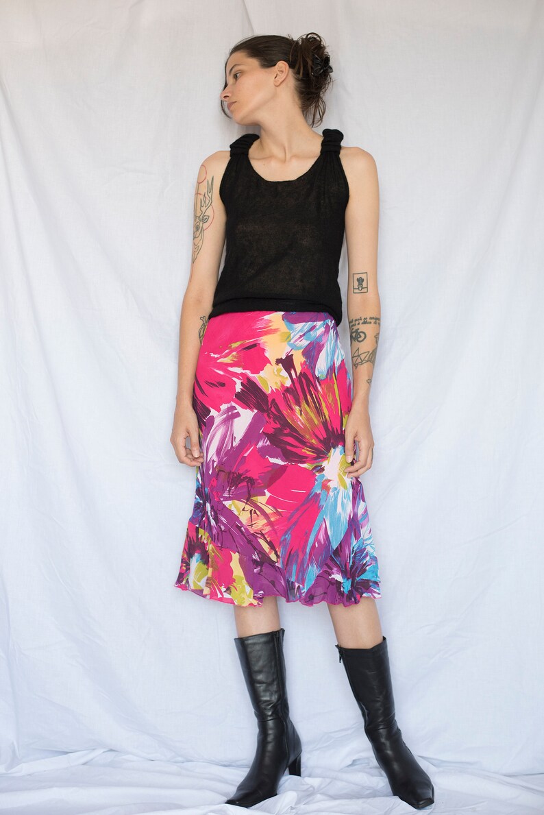 1990s Abstract Floral Multicolor Midi Skirt image 5