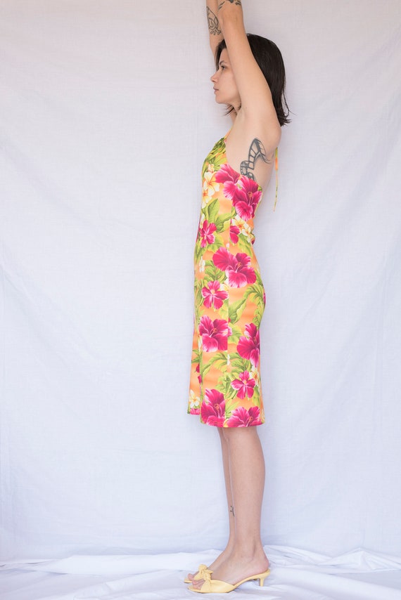 1990s Floral Halter Tie Midi Dress with Open Back - image 3