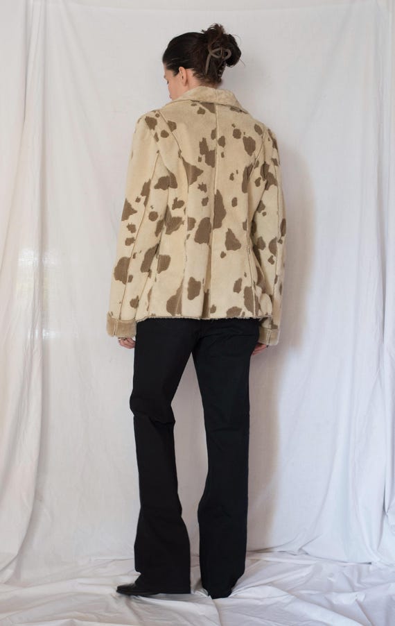1990s Shearling Patchwork Jacket in Beige and Bro… - image 2