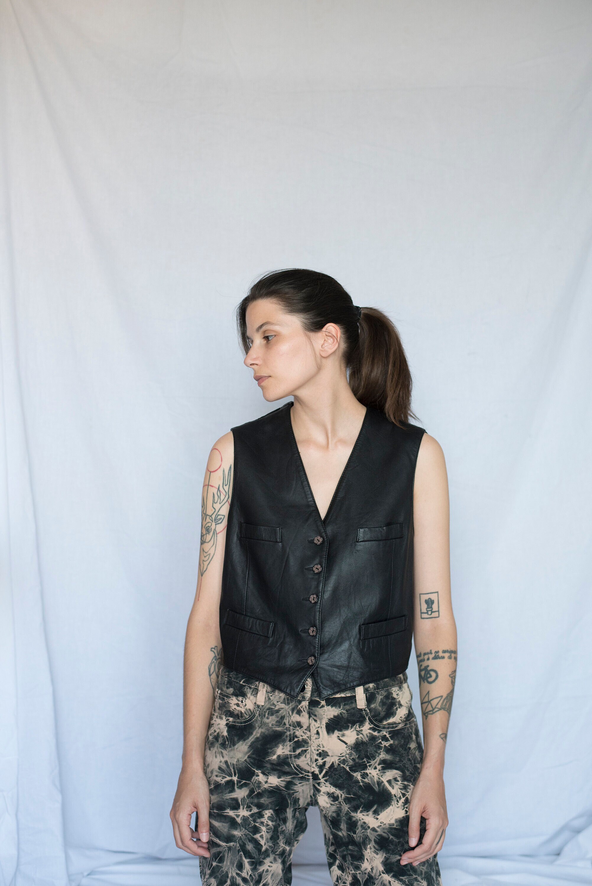 90s Leather Zip Up Vest (L)