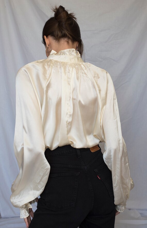 cream satin high neck blouse