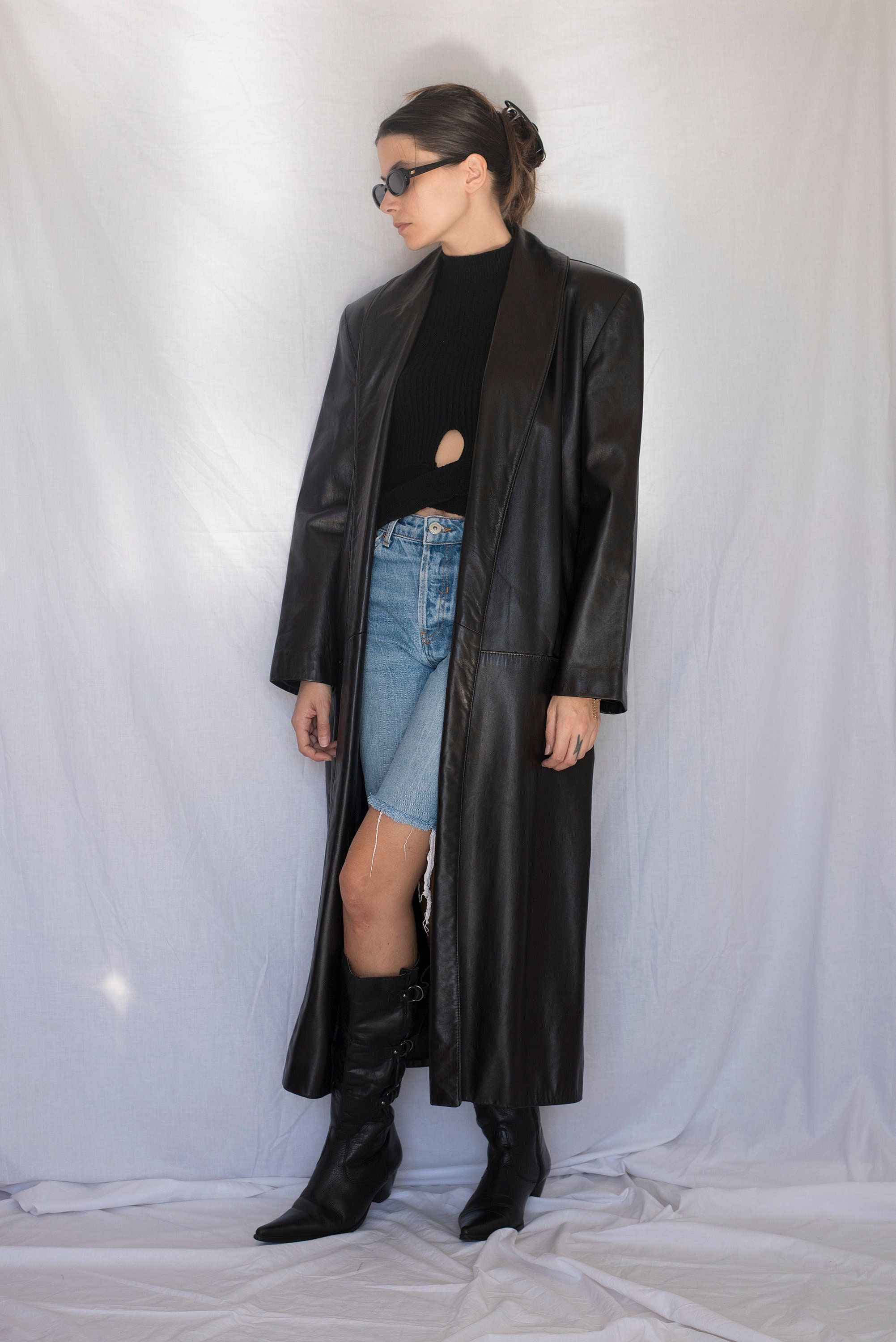 1990s Bergdorf Goodman Leather Trench Coat in Black - Etsy 