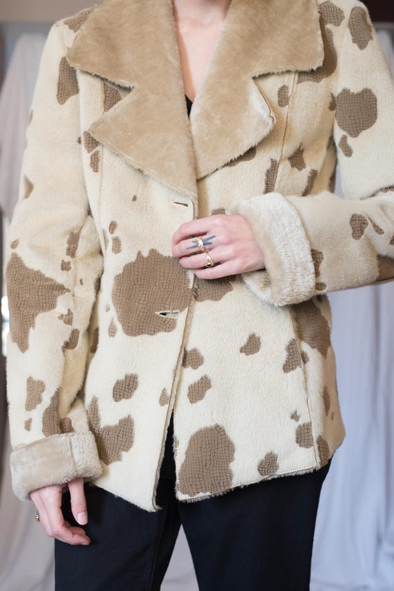 1990s Shearling Patchwork Jacket in Beige and Bro… - image 6