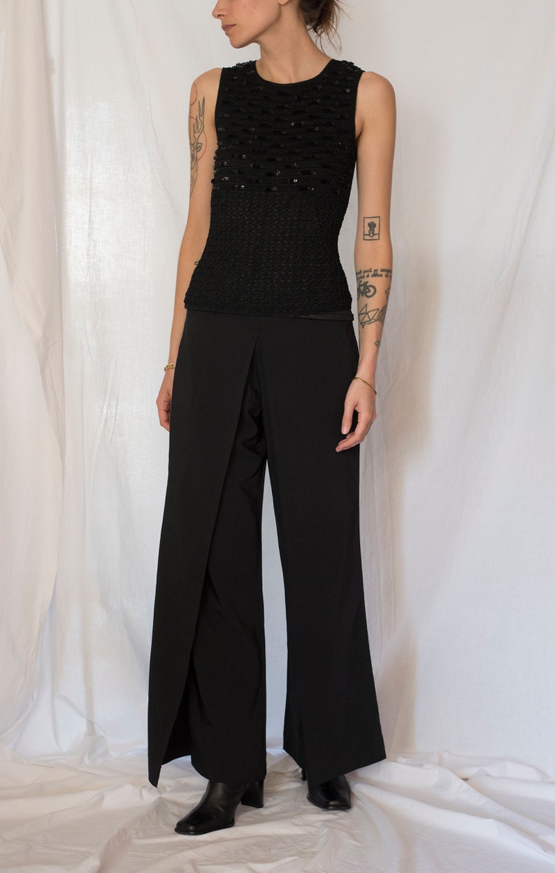 1990s Wide Leg Double Layer Pants in Black image 4