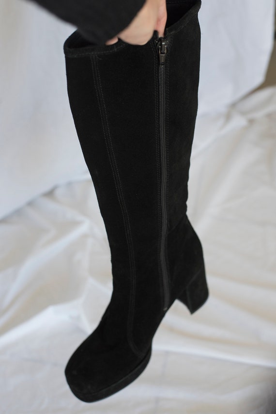 Black suede knee high sock boots hot sale