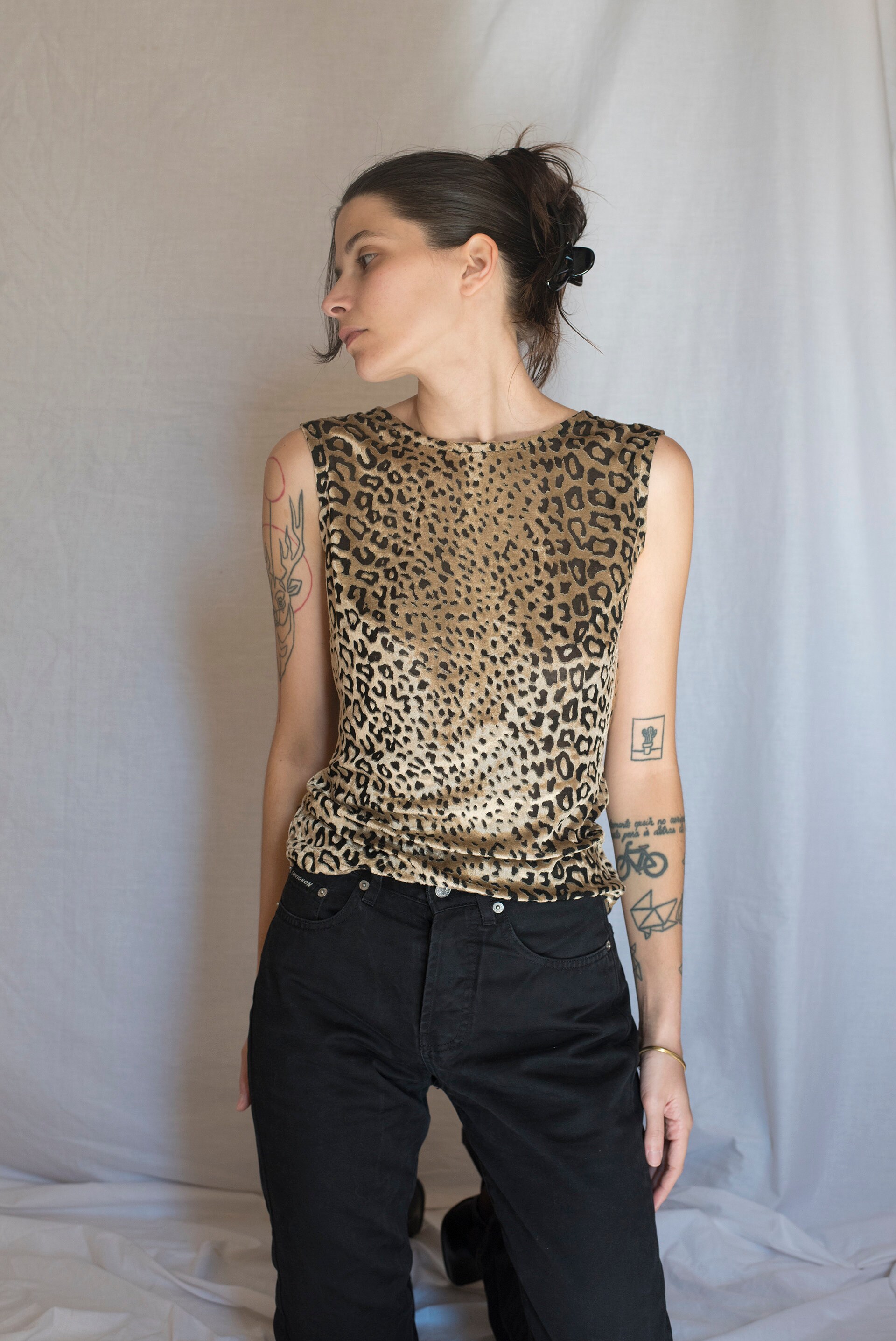 格安人気 and Velvet 1990s Semi Etsy - Top Sleeveless Leopard Sheer トップス