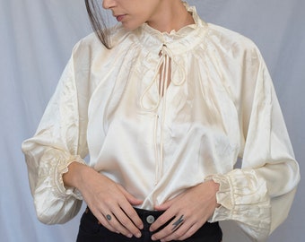 cream satin high neck blouse