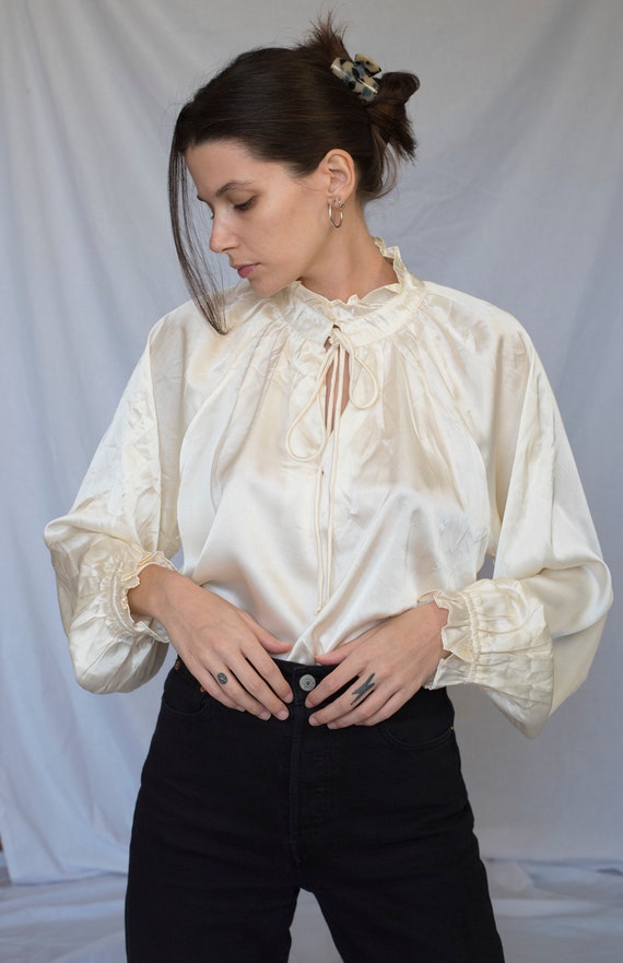 cream satin high neck blouse