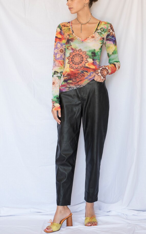 1990s Multicolour Printed Mesh Long Sleeve Top - image 4