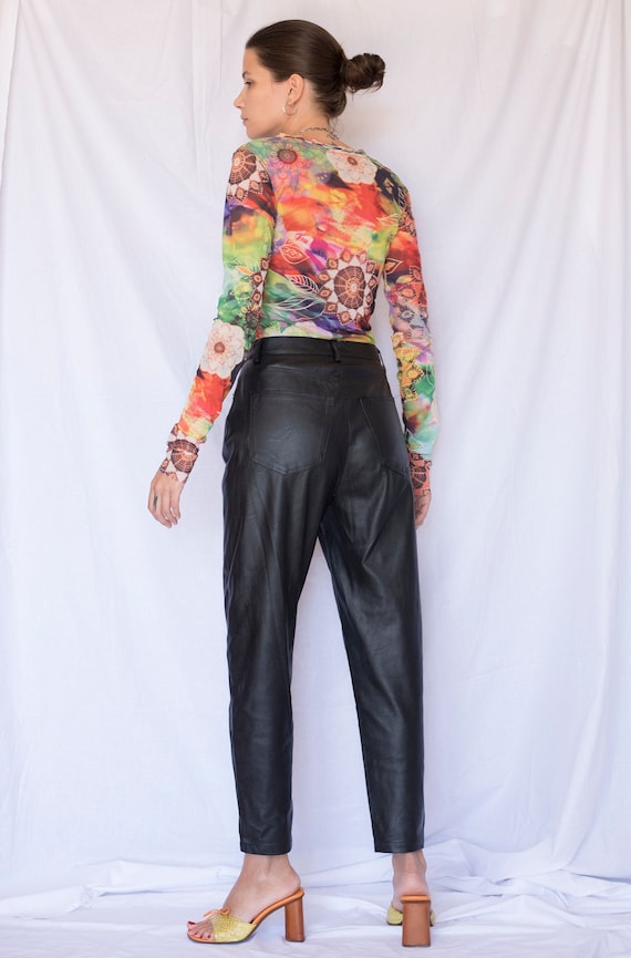 1990s Multicolour Printed Mesh Long Sleeve Top - image 1