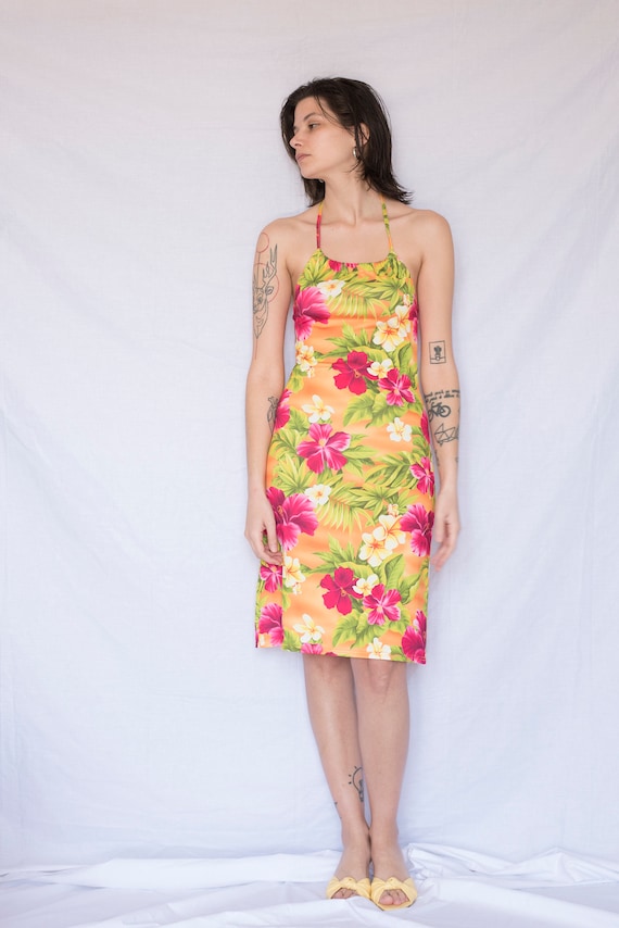 1990s Floral Halter Tie Midi Dress with Open Back - image 2