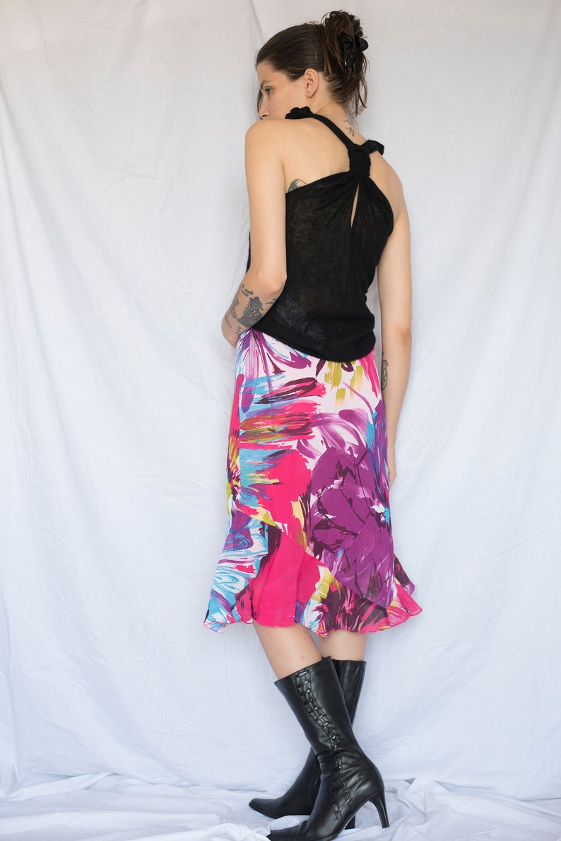 1990s Abstract Floral Multicolor Midi Skirt image 3