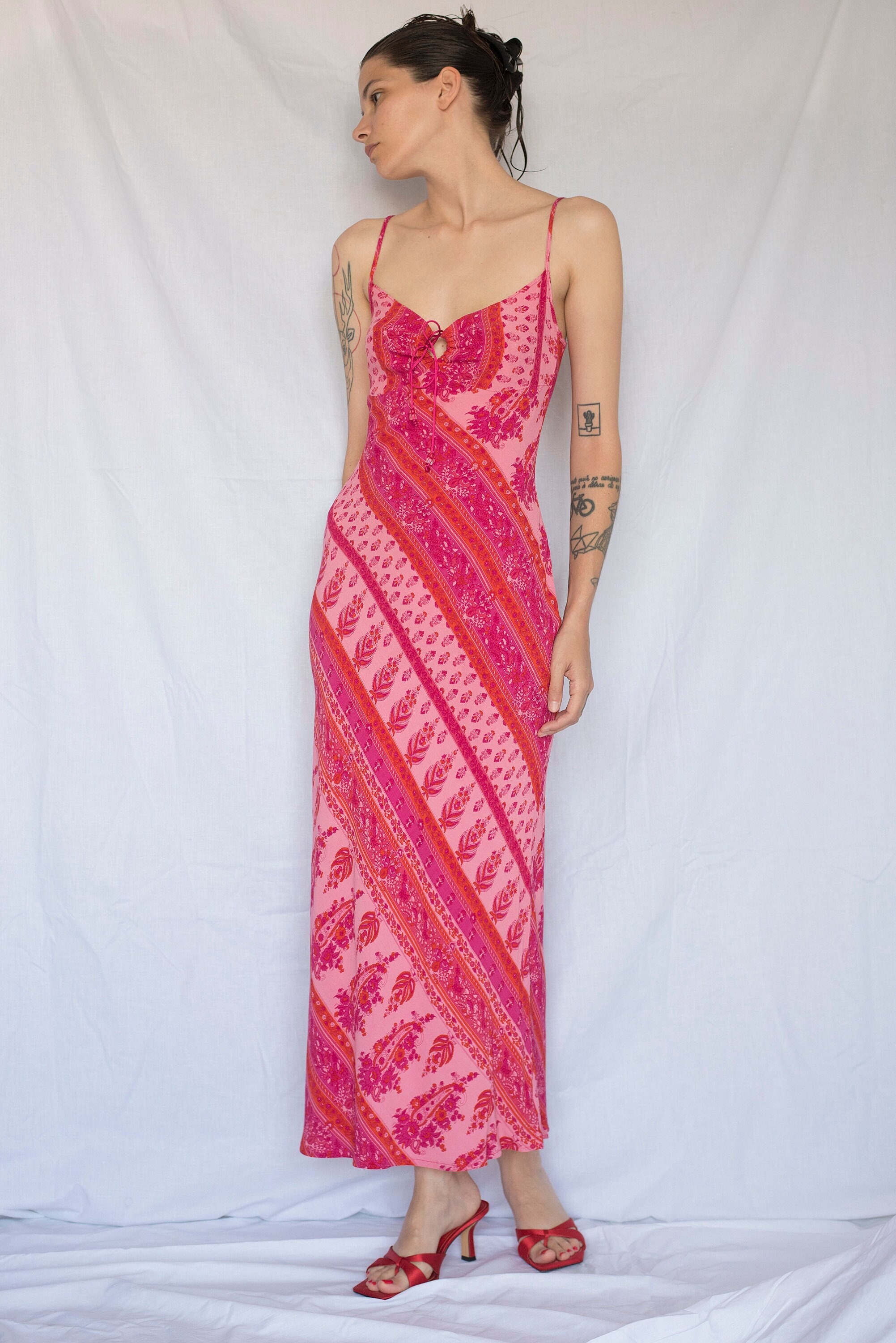 Y2K Floral Printed Maxi Dress With Ruched Keyhole Neckline - Etsy