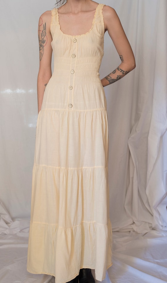 1990s Butter Yellow Cotton Maxi Dress