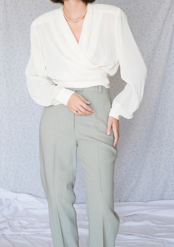 Vintage cream wrap blouse with shoulder pads