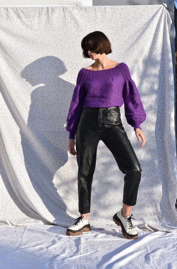 Vintage purple mohair sweater with balloon sleeves