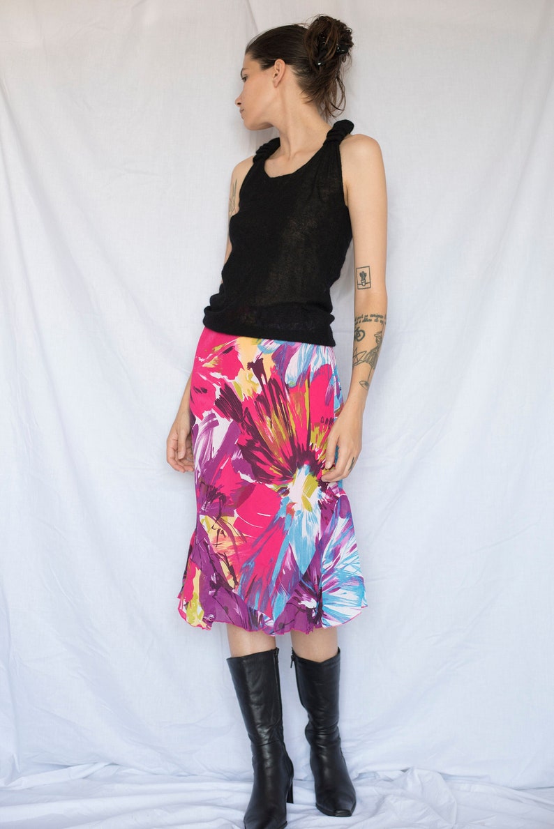 1990s Abstract Floral Multicolor Midi Skirt image 1