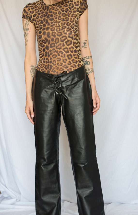 パンツ 00s leather flare pants y2k dark wear Y2K Lace up Leather Flared Pants in Black - Etsy