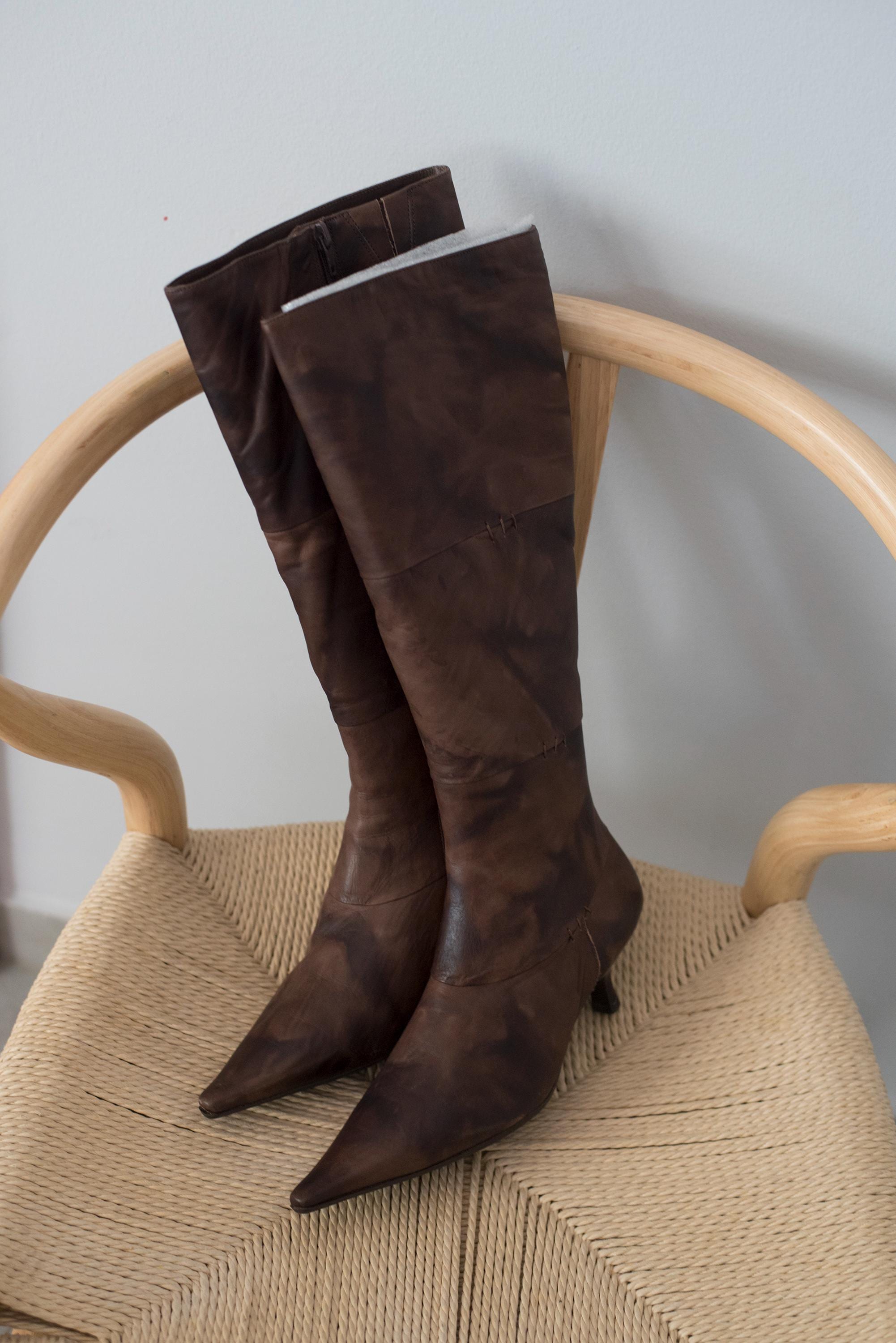 Bottes à Talons Hush Puppies En Cuir Et Daim Marron - Pointure 42, état Comme Neuf - Bout Rond