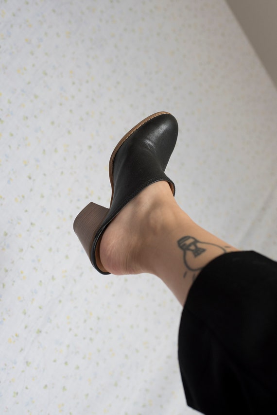 90s Nine West Black Leather cowboy mules