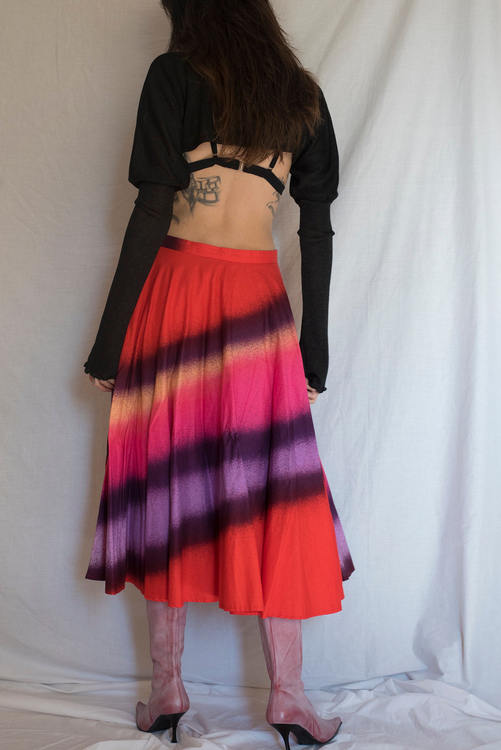 Vintage Graffiti Print Maxi Skirt (S)