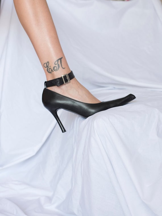 Y2K Black Leather Pointed Toe Heels - Etsy