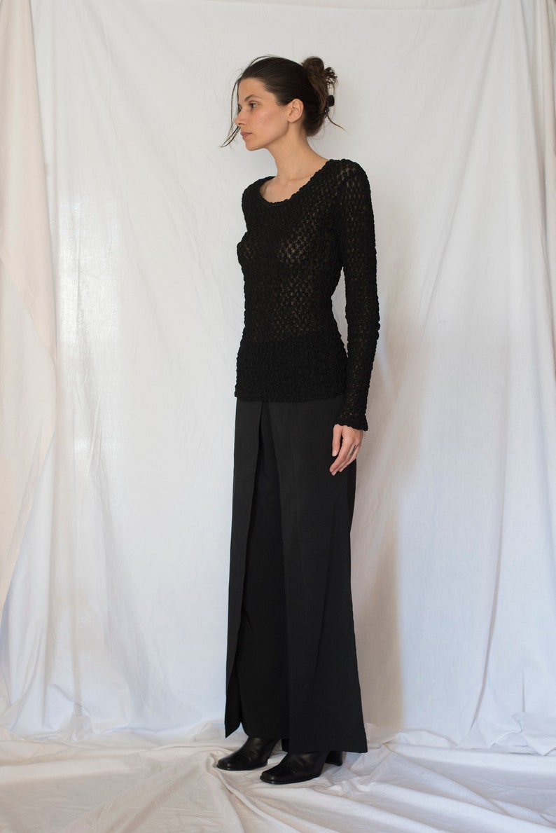 1990s Wide Leg Double Layer Pants in Black image 2