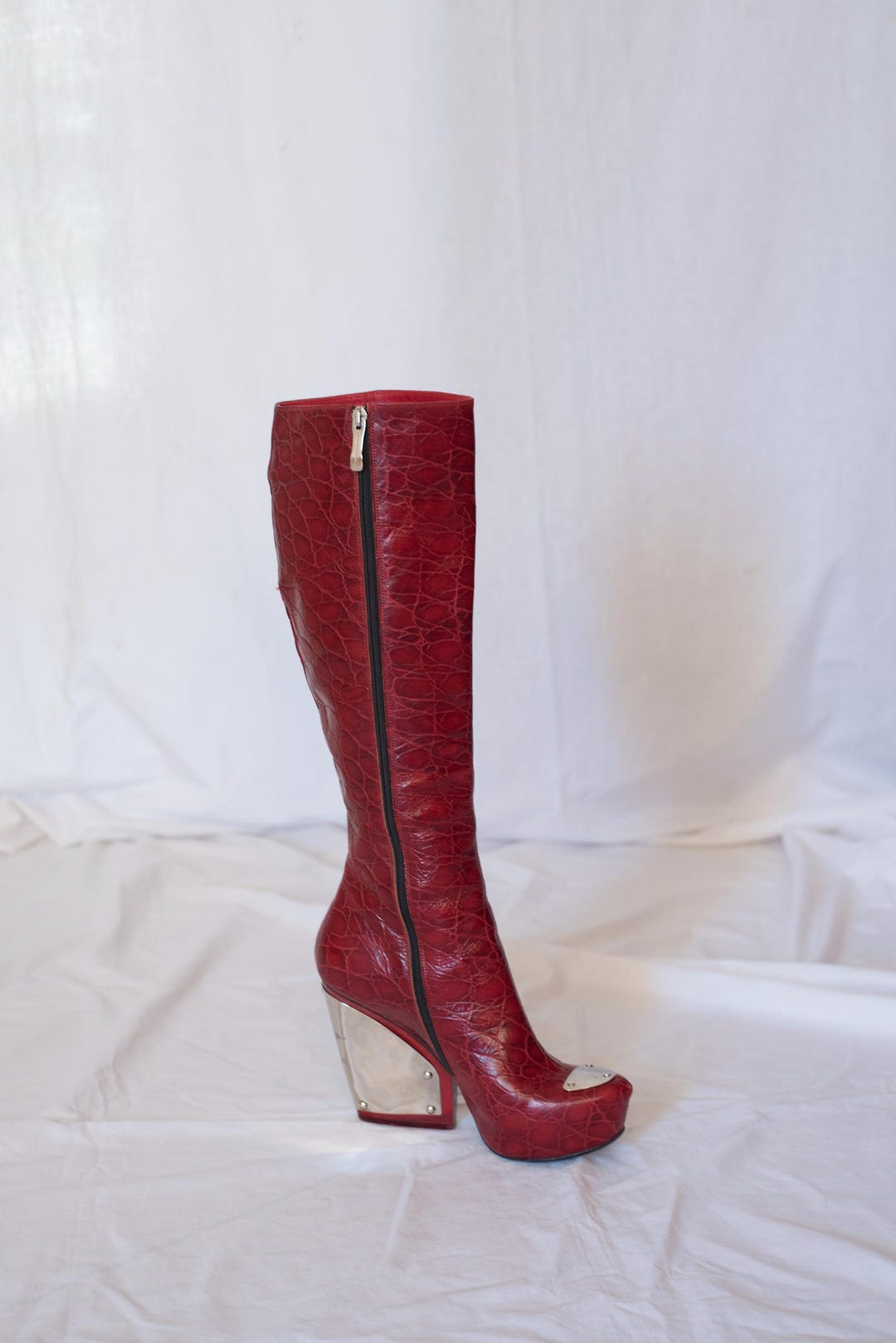 靴 Y2K Opium Archive Emboss-Croco Zip Boots Y2K Gianmarco Lorenzi Crocodile-embossed Leather Knee High Boots